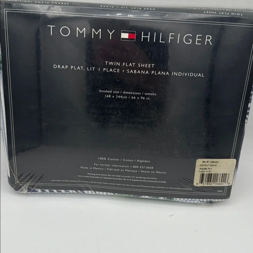 Tommy Hilfiger Striped Palm Print Coconut Grove Twin flat sheet 66x96” new